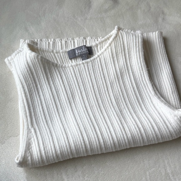 Marled White Ribbed Tank Top - Picture 3 of 3